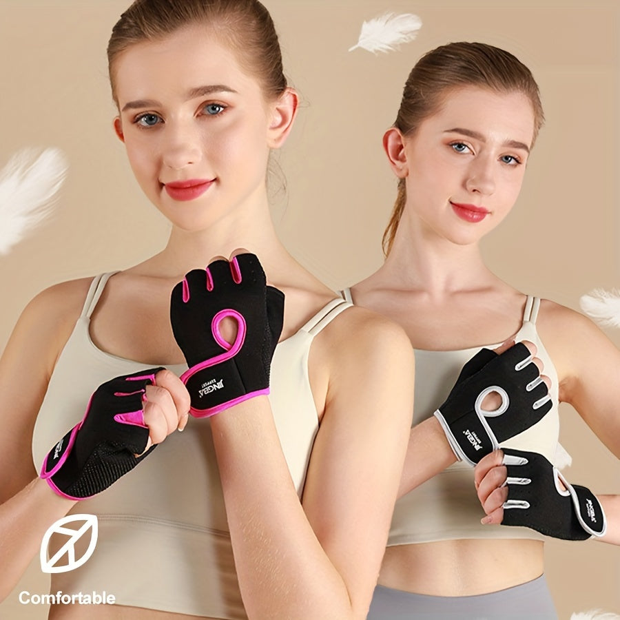 Breathable Sports Gloves with Silicone Non-Slip Palm Matrix, Half Finger Gym Fitness Gloves with Ventilated Back, Durable Polyester Hand Washable Fingerless Cycling Training Gloves - For Men & Women - Suitable for Cycling, Gy